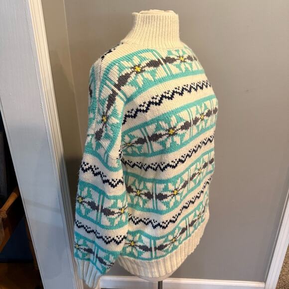 American Eagle AE Fairisle Knit Sweater Mock Neck Sz Small Scandi Cozy Oversized - Picture 3 of 12